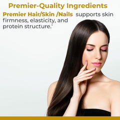 Premier Research Labs Keratin capsules close-up highlighting protein support for nails.
