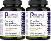 Premier Research Labs Magnesium Glycinate bottle with capsules for gentle absorption and daily relaxation.