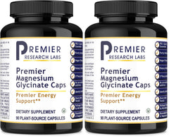 Premier Research Labs Magnesium Glycinate bottle with capsules for gentle absorption and daily relaxation.