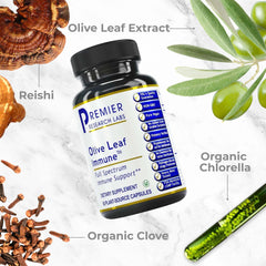 Premier Research Labs olive leaf close-up highlights high oleuropein content
