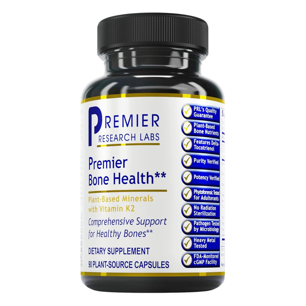 Premier Research Labs Premier Bone Health bottle on display for daily bone support