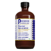 Premier Research Labs Resveratrol bottle highlights probiotic-fermented formula for antioxidant support.