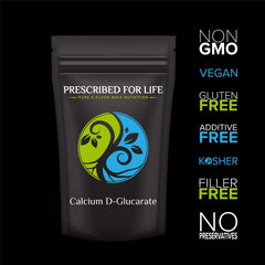 USP grade label on Prescribed For Life calcium d-glucarate container