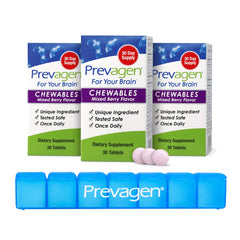 Prevagen Regular Strength mixed berry chewables bottle for daily brain support.