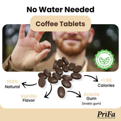 Prifa Vanilla Coffee Tablets in a portable tin ideal for travel and busy days.
