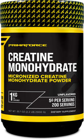 Primaforce Creatine Monohydrate bottle front view for daily training routine.