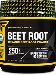 Primaforce Organic Beet Root Powder packaging promotes premium quality for daily smoothies.