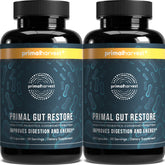 Primal Harvest Primal Gut Restore bottle image highlights a comprehensive gut health supplement for daily use.