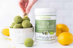 Primal Kitchen ingredients panel shows matcha, monk fruit, coconut milk powder, vanilla.
