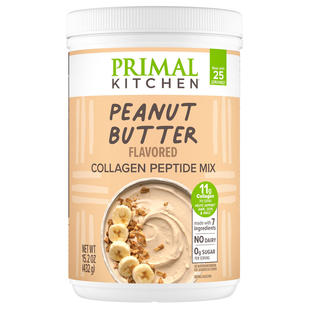 Primal Kitchen Peanut Butter Collagen Fuel Drink Mix bottle for convenient daily serving