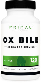Primal Ox Bile bottle: convenient 120-capsule daily supply.