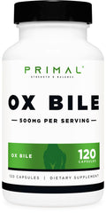Primal Ox Bile bottle: convenient 120-capsule daily supply.