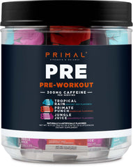Primal PRE Variety Pack front label, convenient on-the-go pre-workout choice.