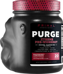Primal Purge Xtreme Raspberry Lemonade glass shows refreshing flavor for workouts.