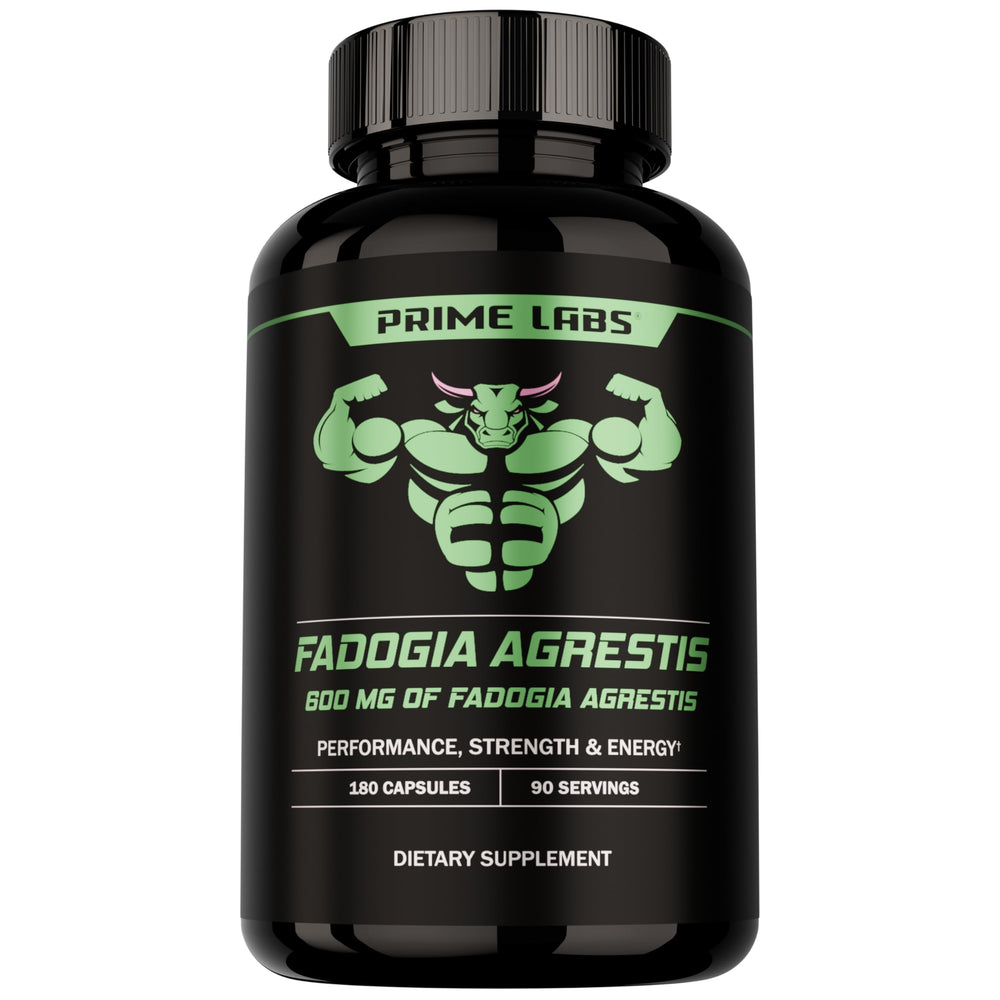 Prime Labs Fadogia Agrestis bottle front showcasing 180-capsule packaging