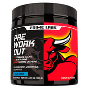 Prime Labs Pre Workout blue lemonade packaging in bold branding for focused gym sessions