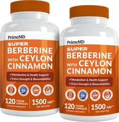 PrimeMD Super Berberine bottle label highlighting 8-in-1 balance formula