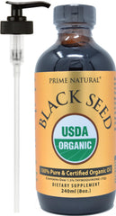 Prime Natural Black Seed Oil bottle front view, premium packaging and quality.