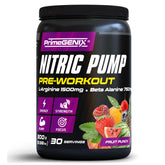 PrimeGENIX Nitric Pump tub with fruit punch flavor, delivering clean energy and focus during workouts.