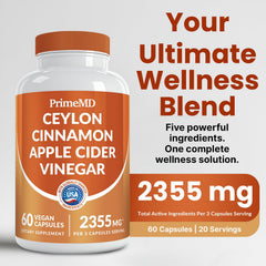 PrimeMD cinnamon capsules being poured for easy daily use.