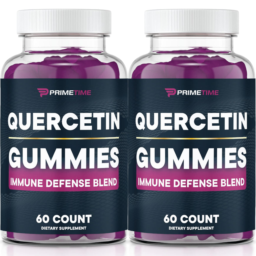 Primetime Sports quercetin gummies bottle showing 120-count for daily immune support.