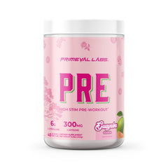 Primeval Labs PRE High-Stim bottle pour boosts energy for workouts.