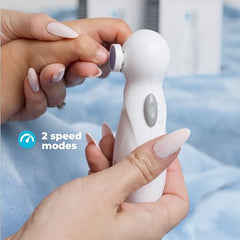 Primo Passi electric nail filer shows precision filing for smooth nails.