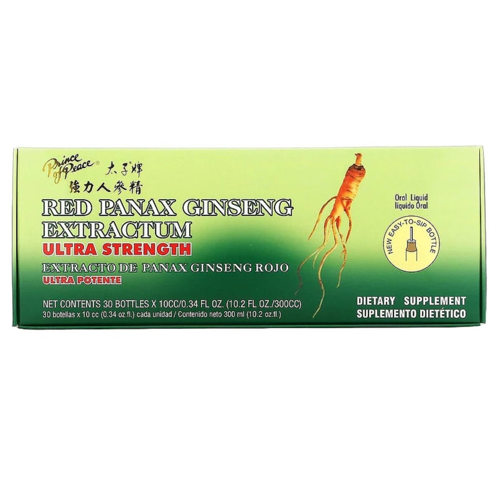 Prince of Peace red Panax ginseng shot bottle boosts focus and energy.