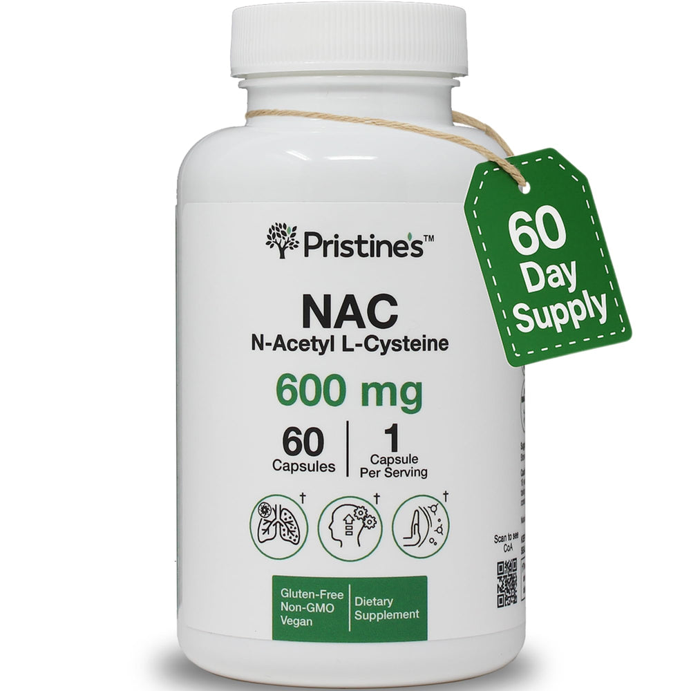 PRISTINE'S NAC immunity bottle with 600mg capsules for daily antioxidant support