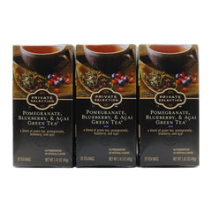 Private Selection Pomegranate Blueberry Acai Green Tea three-pack front view for refreshing moments.
