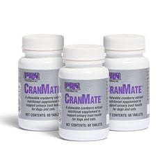 PRN CranMate chew tablets with cranberry flavor for pet urinary support.