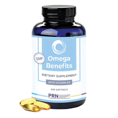PRN DE Omega-3 softgels bottle front highlighting the product brand and generous EPA content.