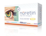 PRN Nuretin bottle with pour of softgel capsules for eye health