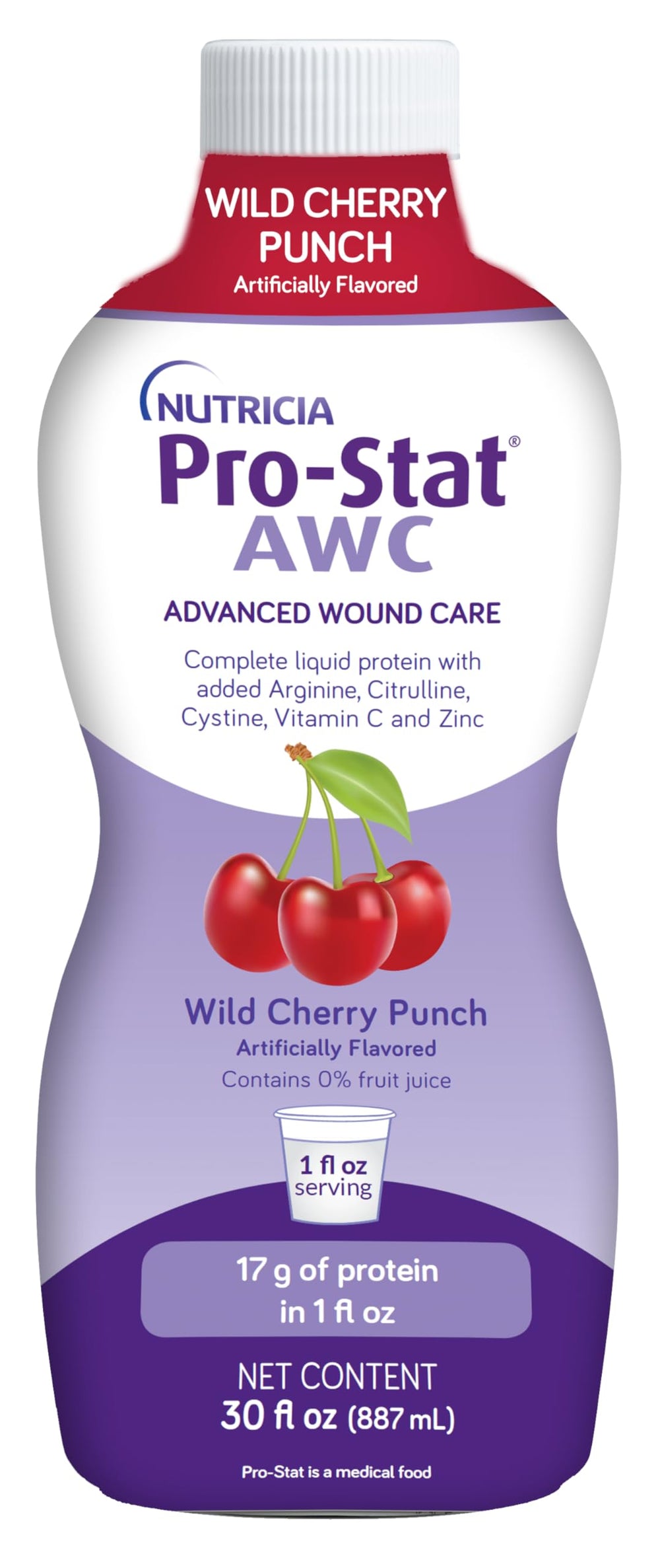 Pro-Stat AWC bottle with Wild Cherry Punch, ready for wound care support