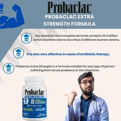 Probaclac ingredients panel featuring seven probiotic strains for digestion