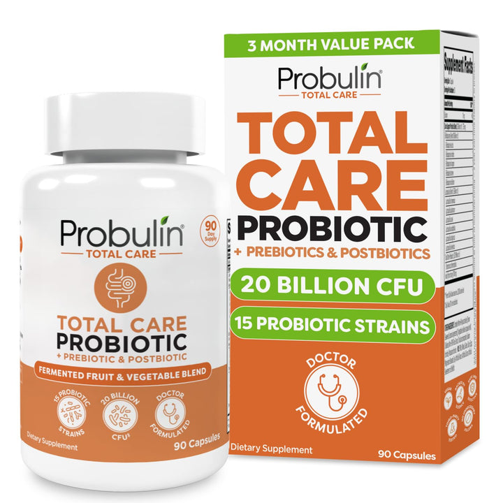 Probulin Total Care bottle of pills for daily gut support.