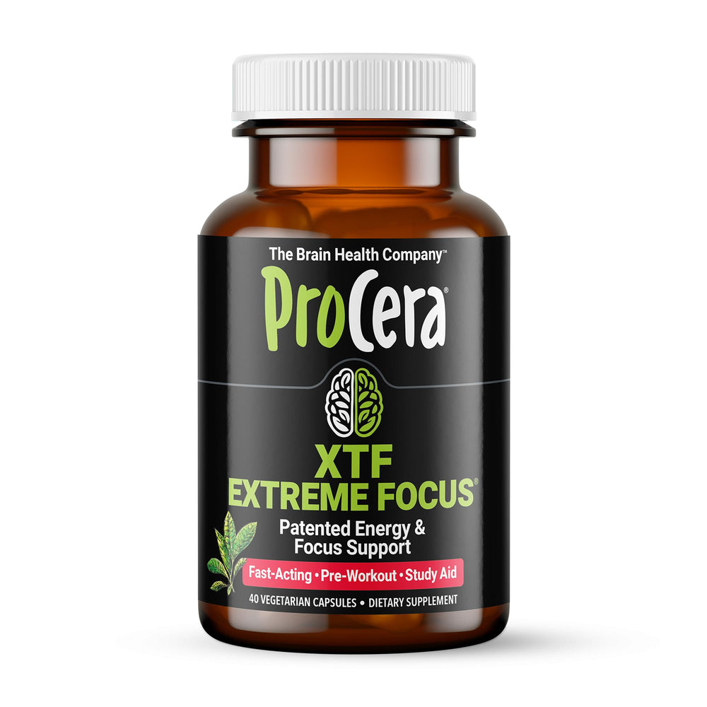 Procera XTF bottle label close-up highlighting branding and cognitive support potential