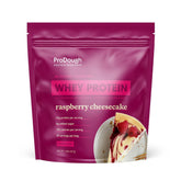 ProDough Gourmet whey isolate bag front shows rasberry cheesecake flavor for a premium protein option.
