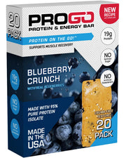 ProGo Protein Bar Blueberry Crunch Pack offers on-the-go energy with 19g protein.