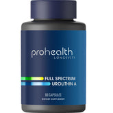 ProHealth Urolithin A bottle and label showcasing full-spectrum longevity support