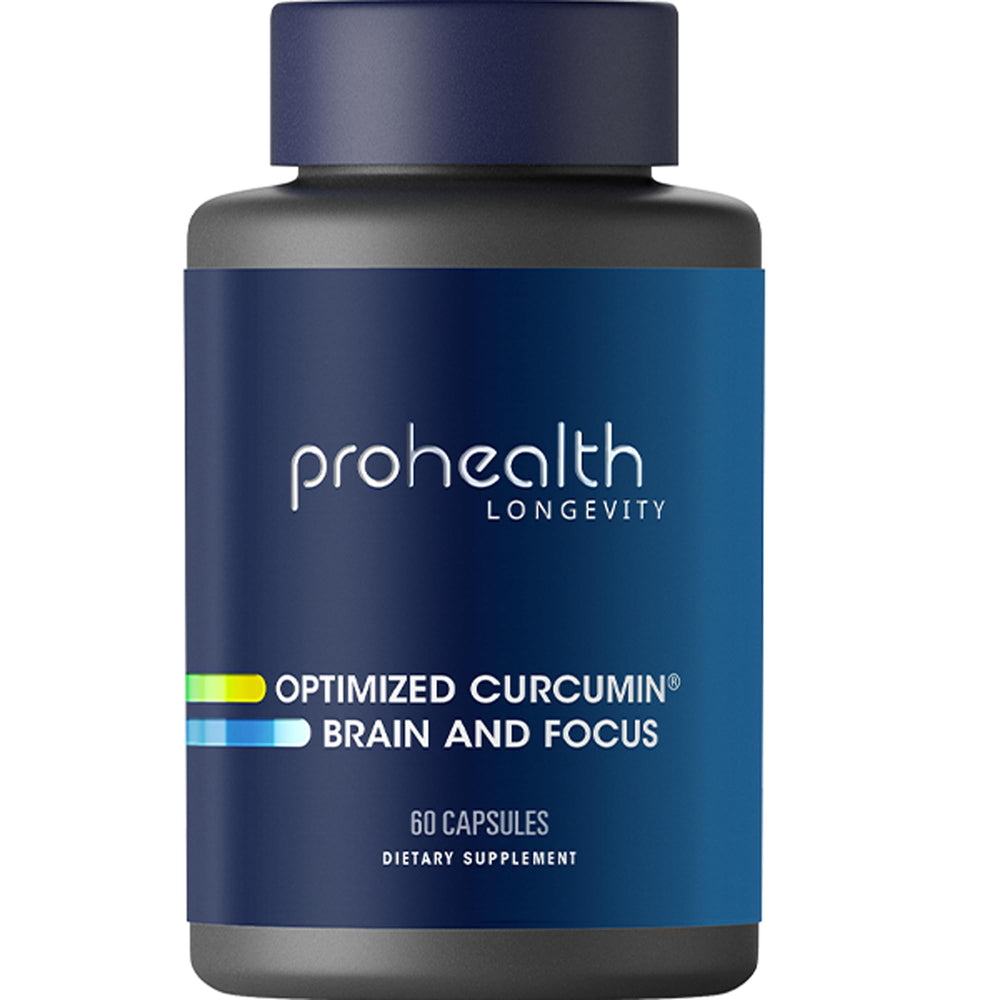 ProHealth Optimized Curcumin Brain and Focus bottle highlighting clarity from Longvida curcumin
