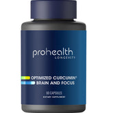 ProHealth Optimized Curcumin Brain and Focus bottle highlighting clarity from Longvida curcumin