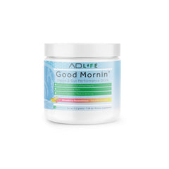Project AD Life Good Morning Detox bottle shows gentle digestion support and natural strawberry banana flavor.