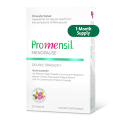 Promensil menopause double strength bottle on a clean surface for daily support