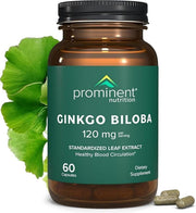 Prominent Nutrition Ginkgo Biloba bottle-front signals an antioxidant option for daily wellness