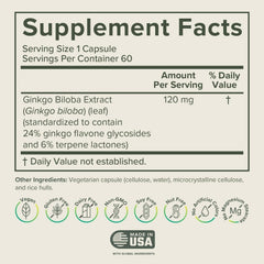 Prominent Nutrition Ginkgo Biloba bottle-label communicates quality and clean ingredients