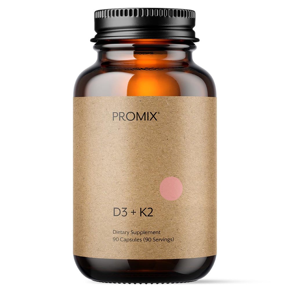 Promix Nutrition D3 K2 5000iu bottle, daily vitamin support.