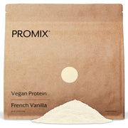 Promix Nutrition vanilla plant-based protein powder bag showing clean ingredients.