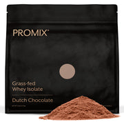 Promix Nutrition whey protein isolate chocolate bottle showing grass-fed dairy quality
