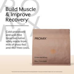 Promix Nutrition Whey Protein Powder Chocolate close-up highlights clean ingredients and cacao antioxidants.